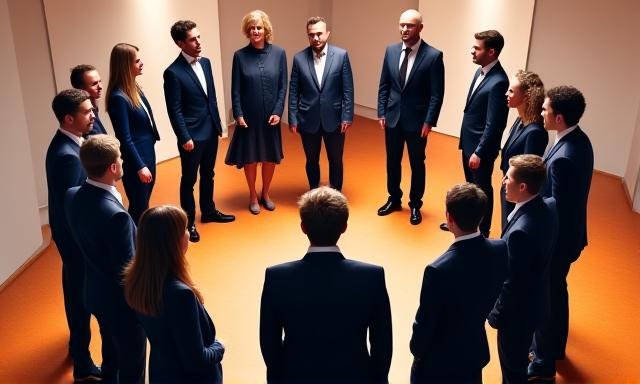 Executive team practicing vocal empowerment and harmony exercises